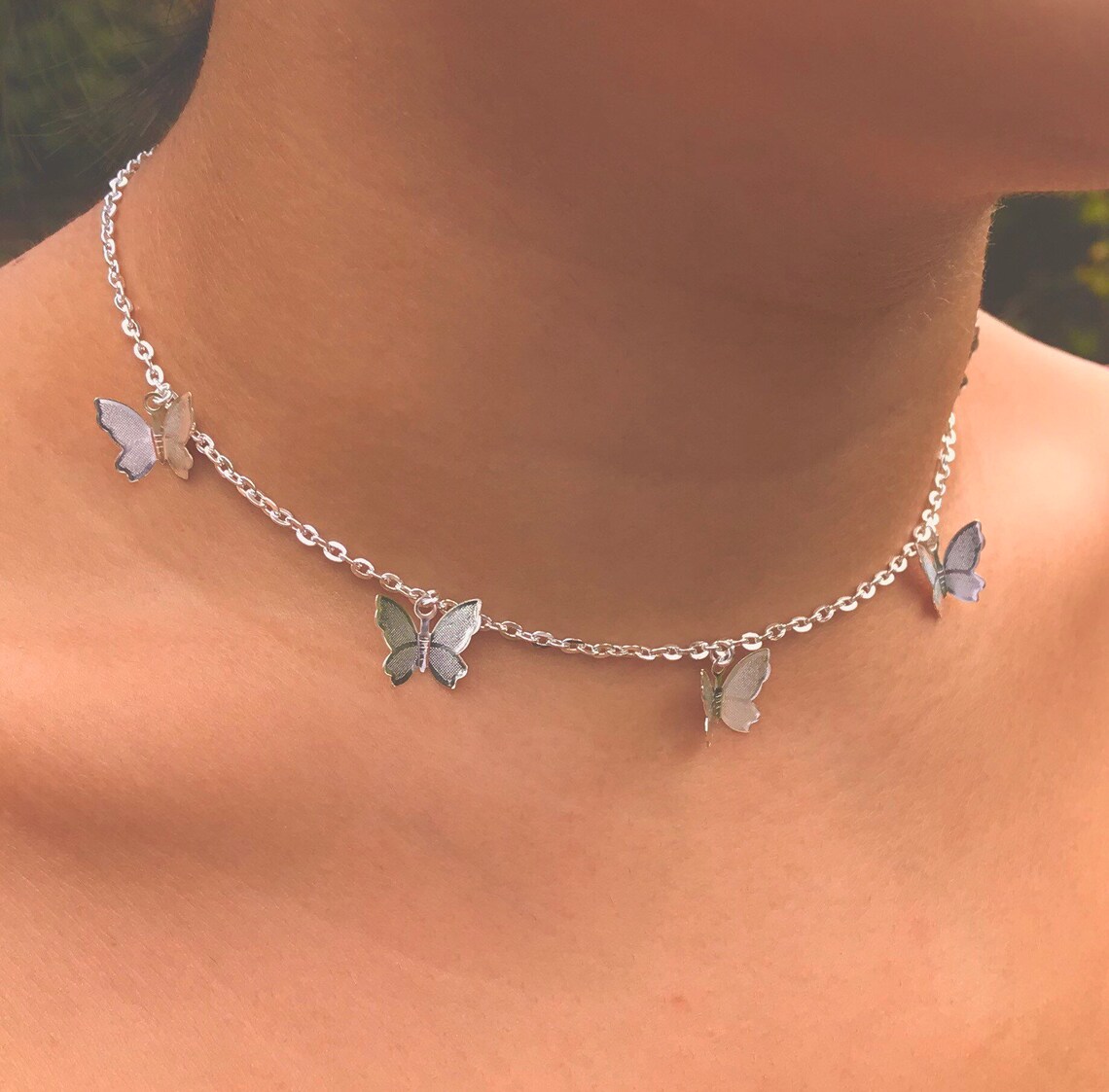 Silver butterfly chain necklace Clearance