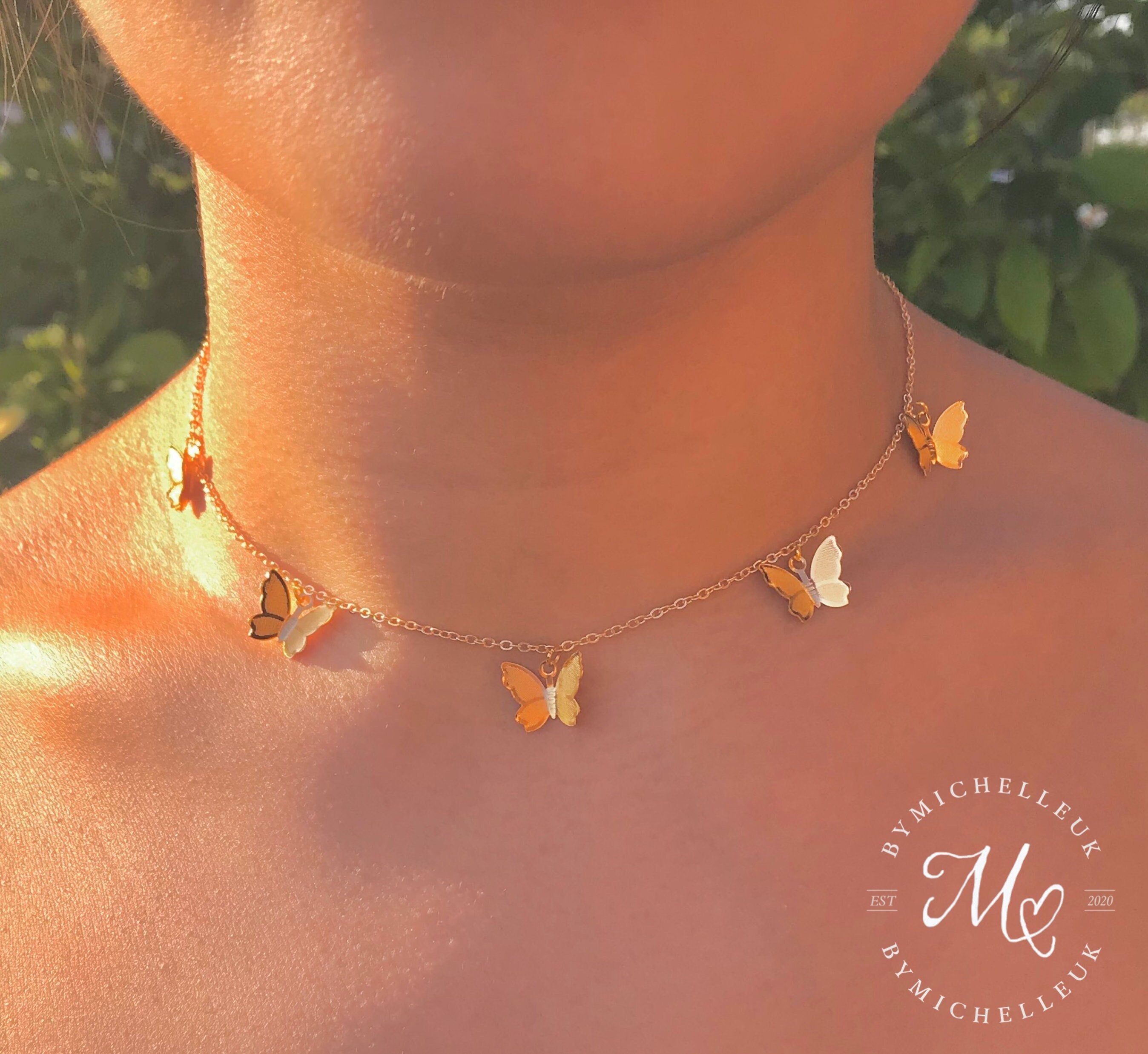 Butterfly Necklace Gold Plated Dainty Chain Homemade Layering Choker Gift Etsy