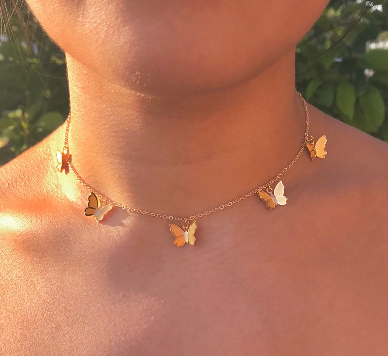 Butterfly Necklace | Gold Plated | Dainty Chain | Homemade | Layering | Choker 