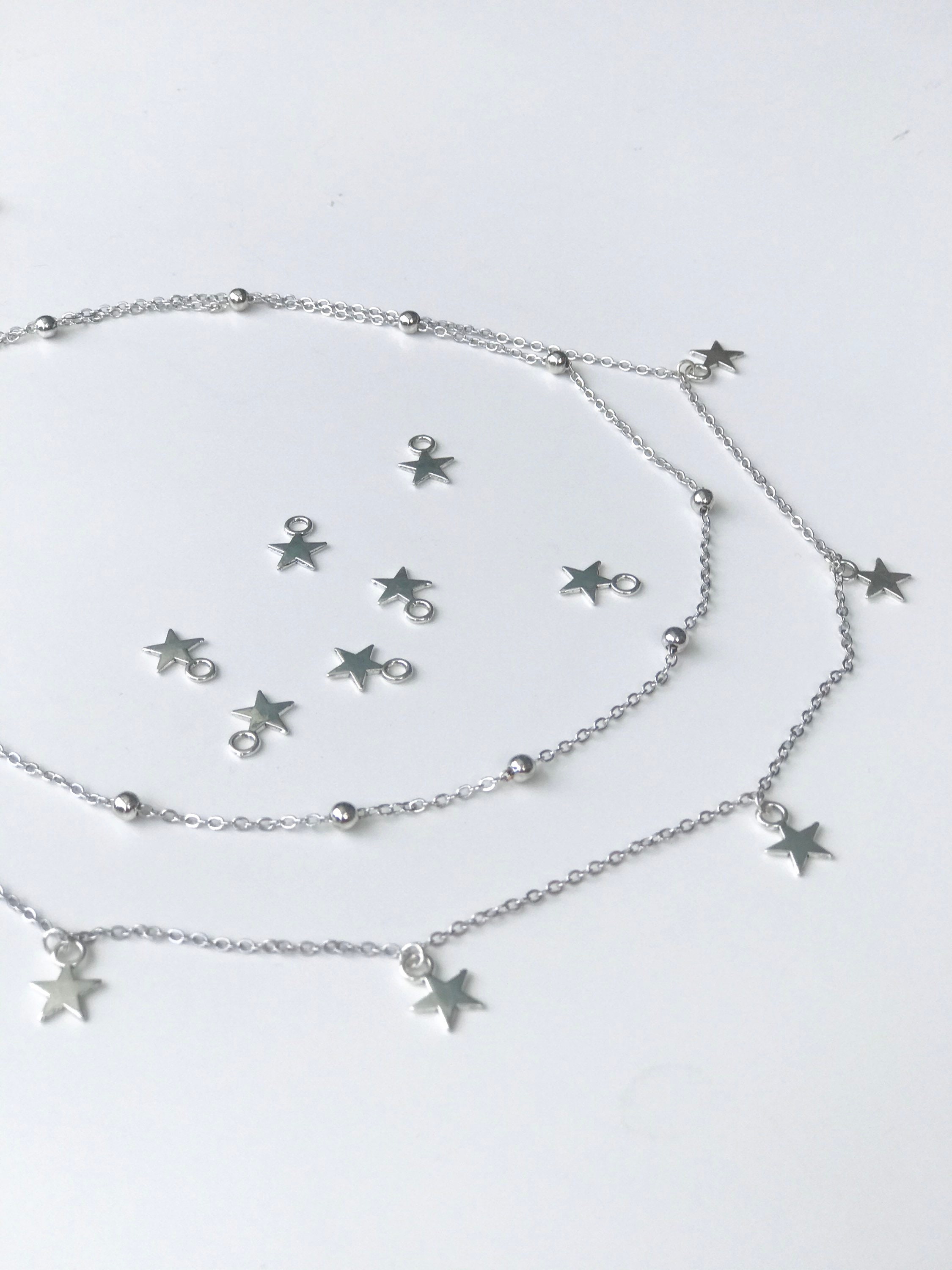 Double Layer Star Necklace Silver Plated Choker Beaded Etsy UK