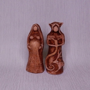 God Statue Goddess Statue Wicca Travel Set Mini Statue/ Set for Altar: Cernunnos & Triplemoon Goddess
