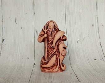 Poseidon Statue Pocket Travel Home Altar, Greek God Handmade Clay Figurine (8cm/3.15")