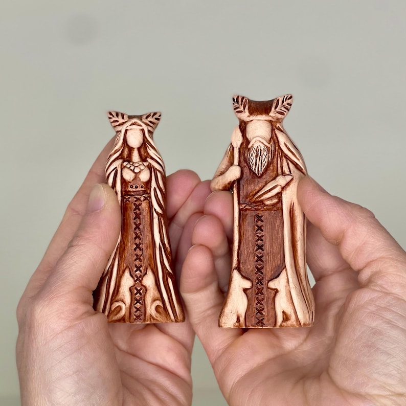Handgemachte Ton Freya und Odin Statuen, Nordische Pagan Altar Set Bild 17