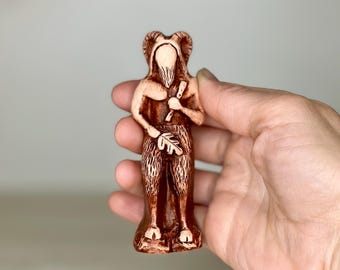 Pan Statue Pocket Travel & Home Altar Greek God Clay Figurine (9cm/3.54")