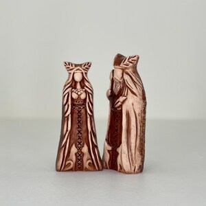 Handgemachte Ton Freya und Odin Statuen, Nordische Pagan Altar Set Bild 4