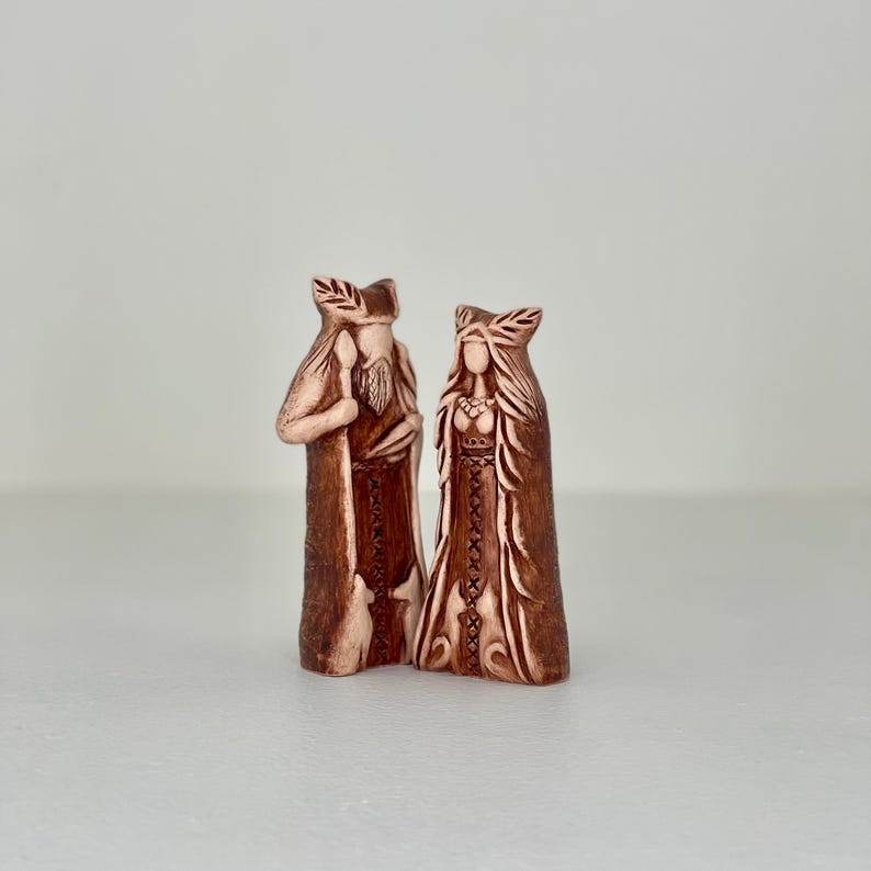 Handgemachte Ton Freya und Odin Statuen, Nordische Pagan Altar Set Bild 14