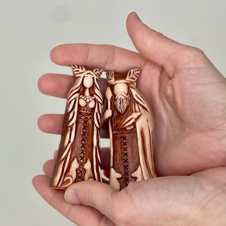 Handgemachte Ton Freya und Odin Statuen, Nordische Pagan Altar Set Bild 3