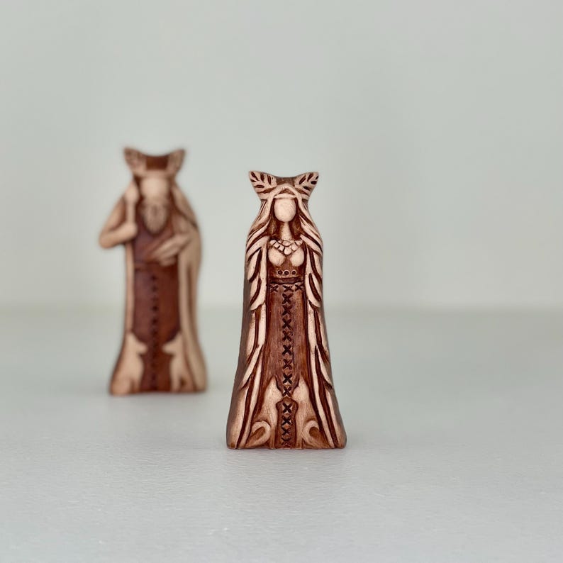 Handgemachte Ton Freya und Odin Statuen, Nordische Pagan Altar Set Bild 6