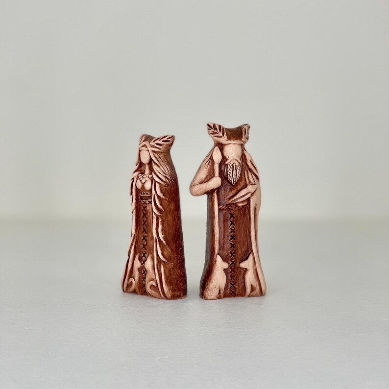 Handgemachte Ton Freya und Odin Statuen, Nordische Pagan Altar Set Bild 15