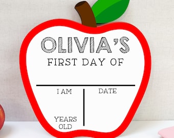 First Day of School Whiteboard Sign, apple shape, back to school, nursery, preschool, primary, reception