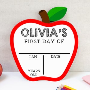 First Day of School Whiteboard Sign, apple shape, back to school, nursery, preschool, primary, reception