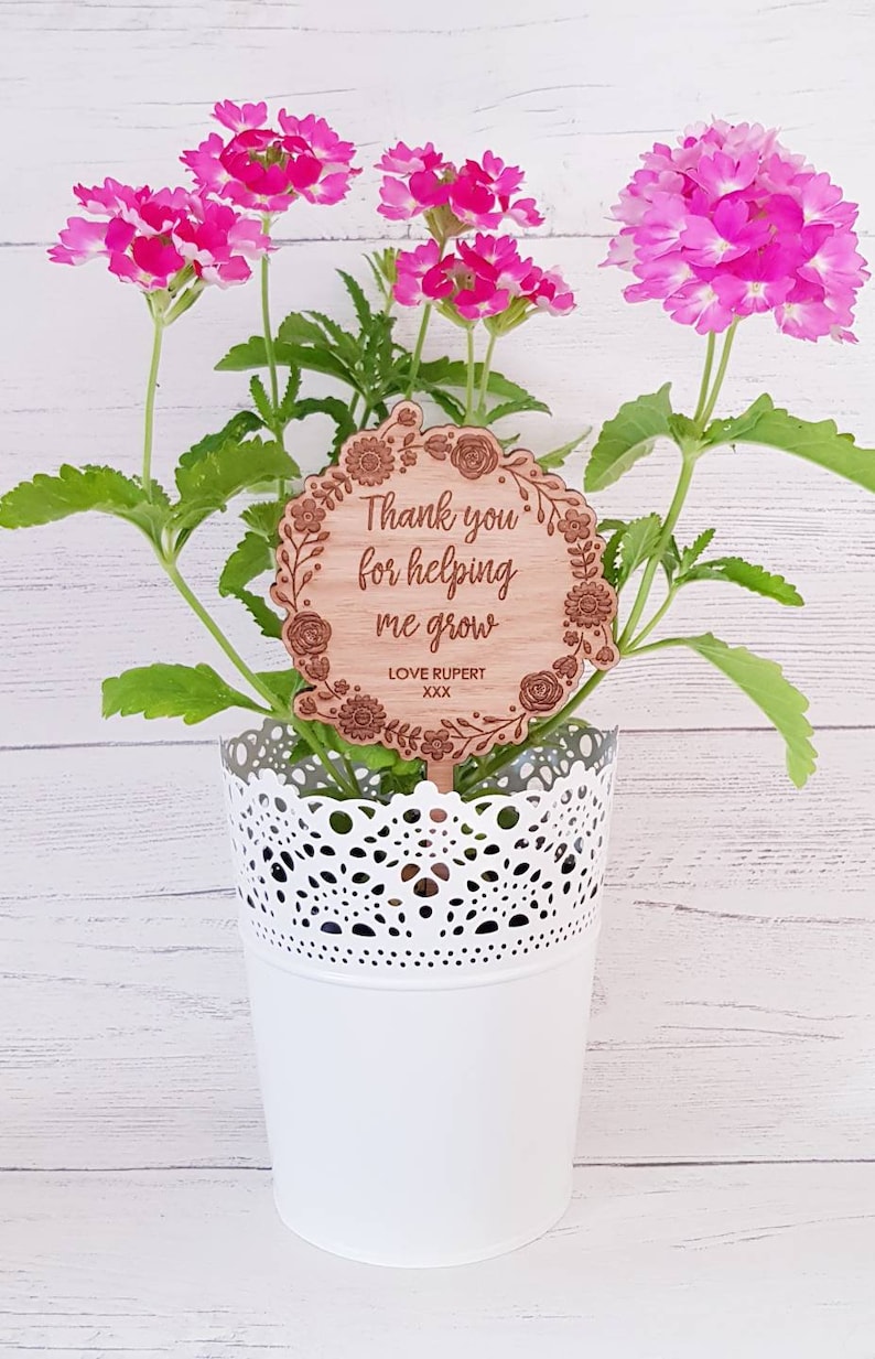 Teacher Gift, Thank You For Helping Me Grow Plant Pot Marker, Sign, Thanks, End Of Term, Teacher, flowers, garden, gardening, memorial image 1