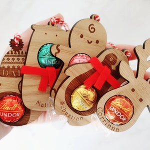 Pack of 5 Personalised MIXED Christmas Decorations, penguin, reindeer, robin, gingerbread man, decoration, personalised, chocolate