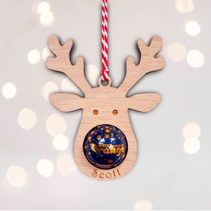 Personalised Reindeer Christmas Decorations, Lindt, bauble, Christmas table, personalised, chocolate, wooden, engraved, family, friends, image 3
