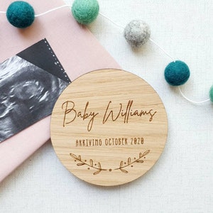 Wooden Baby Pregnancy Announcement Plaque, sign, baby name, scan, baby photo, coming soon, arrival, personalised, due date