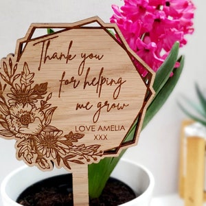 Teacher Gift, Thank You For Helping Me Grow Plant Pot Marker, Sign, Thanks, End Of Term, Teacher, flowers, garden, gardening, memorial image 2