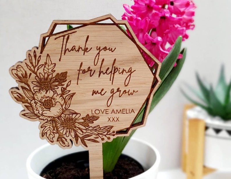 Teacher Gift, Thank You For Helping Me Grow Plant Pot Marker, Sign, Thanks, End Of Term, Teacher, flowers, garden, gardening, memorial image 2