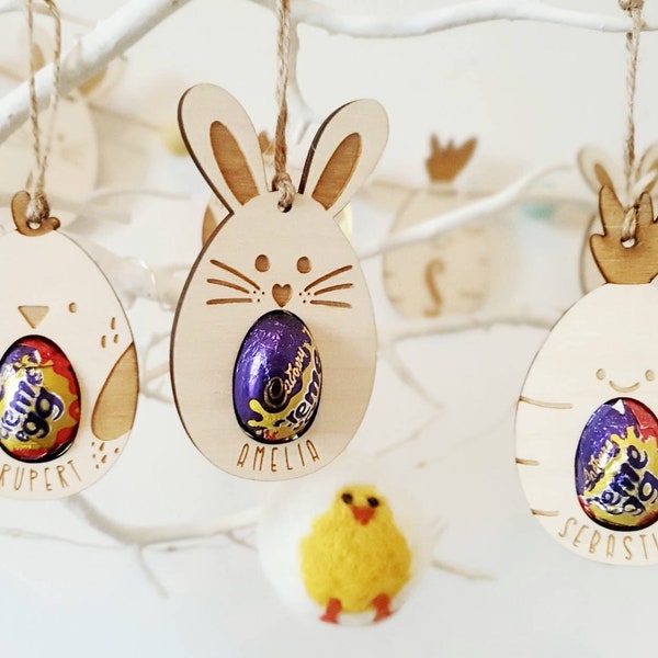 Easter Decorations, Pack of 3, bunny, rabbit, chick, carrot, tree decoration, personalised, chocolate, children, basket