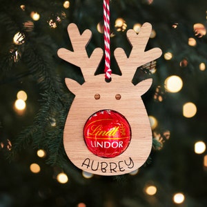 Personalised Reindeer Christmas Decorations, tree decoration, personalised, chocolate, wooden, engraved, family, friends, teacher