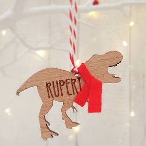 Personalised Wooden Dinosaur Christmas Decoration, t rex, triceratops,