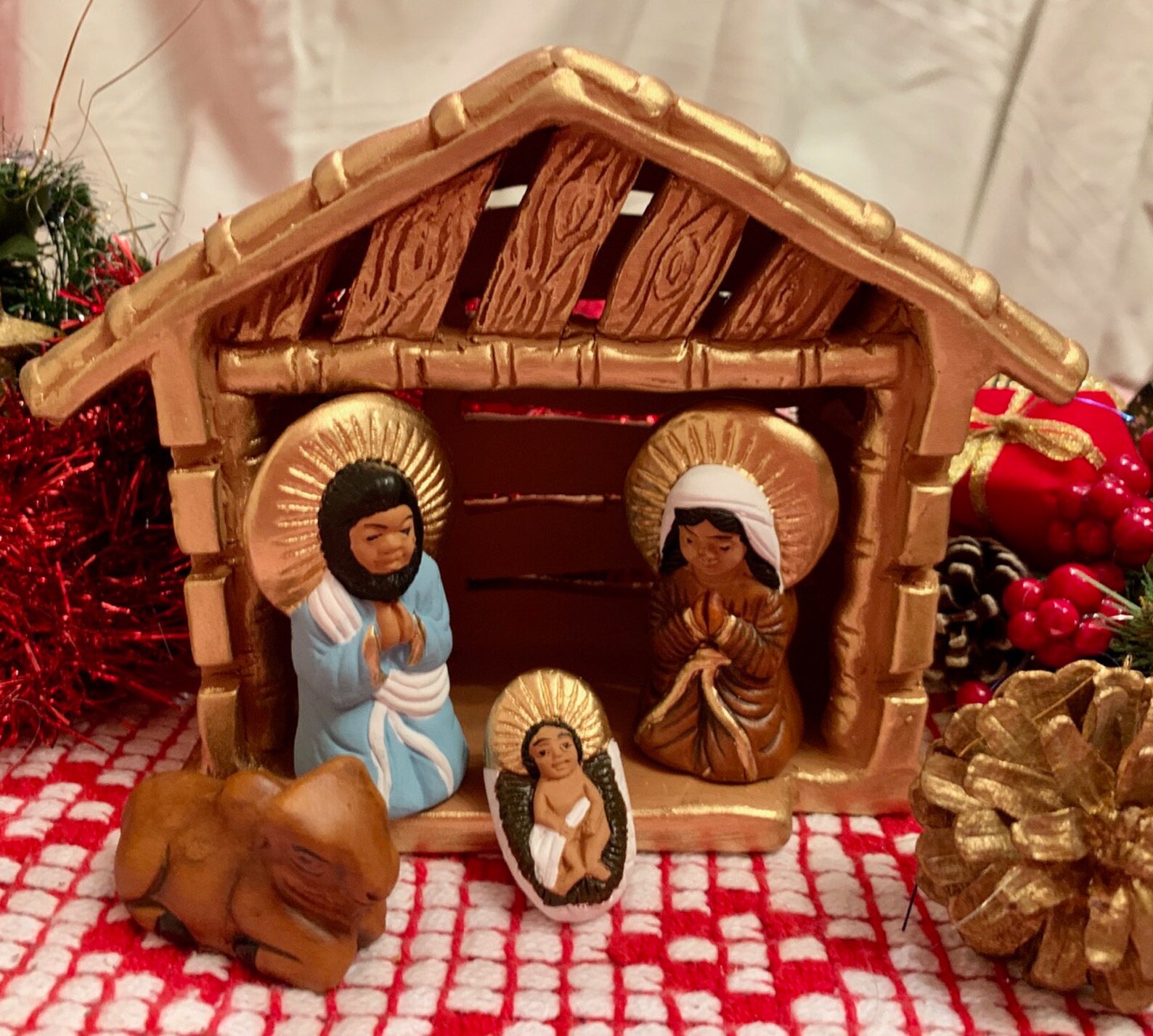 Crèche de Noël artisanale et écologique dorée et multicolore | Etsy