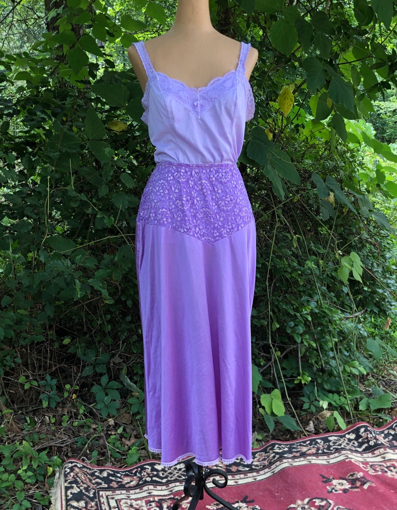 Light Purple Hand-Dyed Vintage Half Slip and Camisole Set Size M Vintage Purple Slip Festival Wear