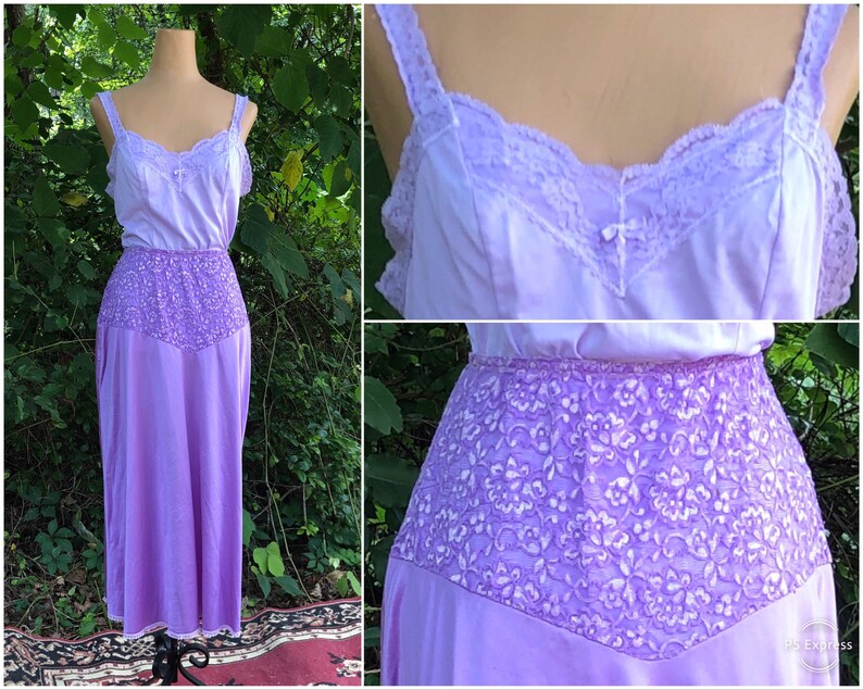 Light Purple Hand-Dyed Vintage Half Slip and Camisole Set Size M Vintage Purple Slip Festival Wear