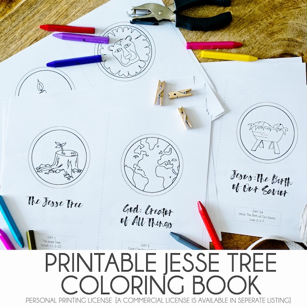 DIY JESSE TREE - Printable Pdf Jesse Tree Coloring Book - Christmas Advent Ornament Activity