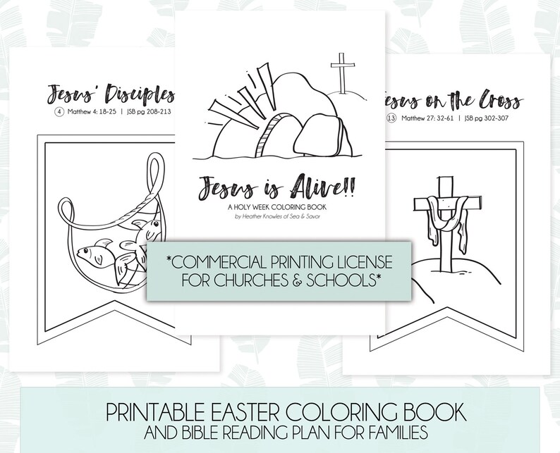 Puede incluir: Un libro para colorear de Pascua imprimible con un plan de lectura b&iacute;blica para familias. El libro presenta ilustraciones en blanco y negro de los disc&iacute;pulos de Jes&uacute;s, Jes&uacute;s est&aacute; vivo y Jes&uacute;s en la cruz. El libro est&aacute; dise&ntilde;ado para iglesias y escuelas.