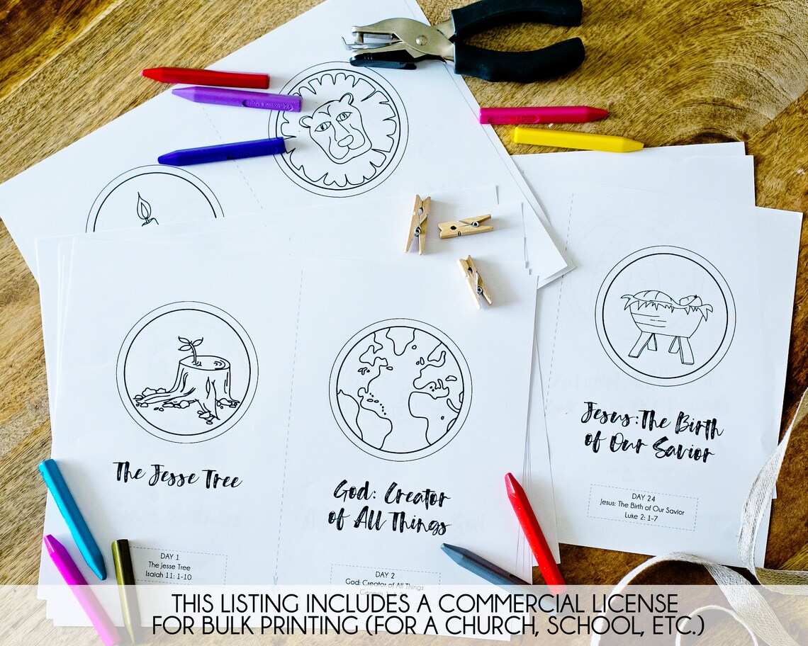 Printable PDF Jesse Tree Coloring Book Christmas Advent Etsy