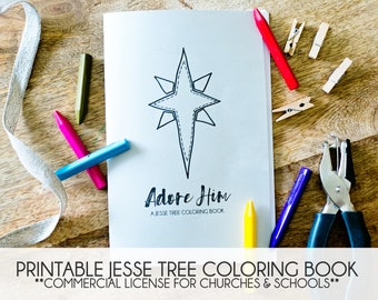 Libro para colorear PDF imprimible del árbol de Jesse - Actividad de adornos navideños de Adviento