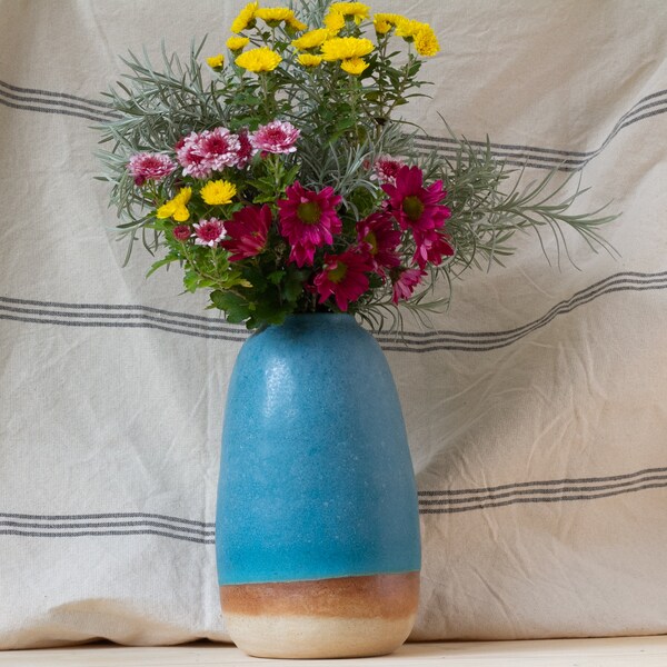 Turquoise pottery vase, ceramic vase hand made, READY TO SHIP