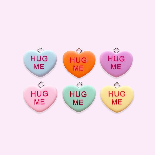 2pc Valentines Hug Me Candy Heart Charm - Charm Bracelet - Food charm - Candy Charm -Sweetheart Charm - Kawaii charm - Resin charm