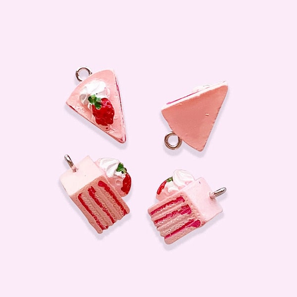 2pc ou 10pc Pastel Pink Cake Charm -Pink Pie Charm -Strawberry Charms -Pink Cake Cabochon- Pink Cake Boucles d'oreilles -Kawaii Charms -Dessert Charms