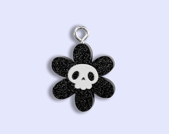 2pc or 10pc Cute Skeleton Flower Charm -Halloween Charm -Creepy Cute Charm -Gothic Charm- Goth Charm -Sarcophagus Charm  -Nightmare Charm