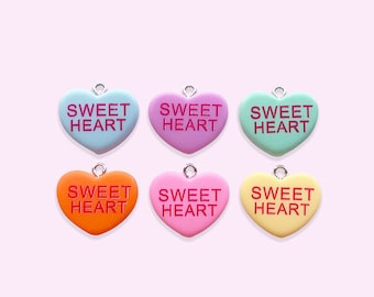 2pc Valentines Sweet Heart Candy Heart Charm - Charm Bracelet - Food charm - Candy Charm -Sweetheart Charm - Kawaii charm - Resin charm