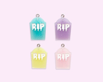 2pc, 5pc or 10pc Pastel Glitter RIP Gravestone Charm -Pastel Goth Charm -Lolita Charm -Kawaii Charm -Halloween Charm -Creepy Cute Charm