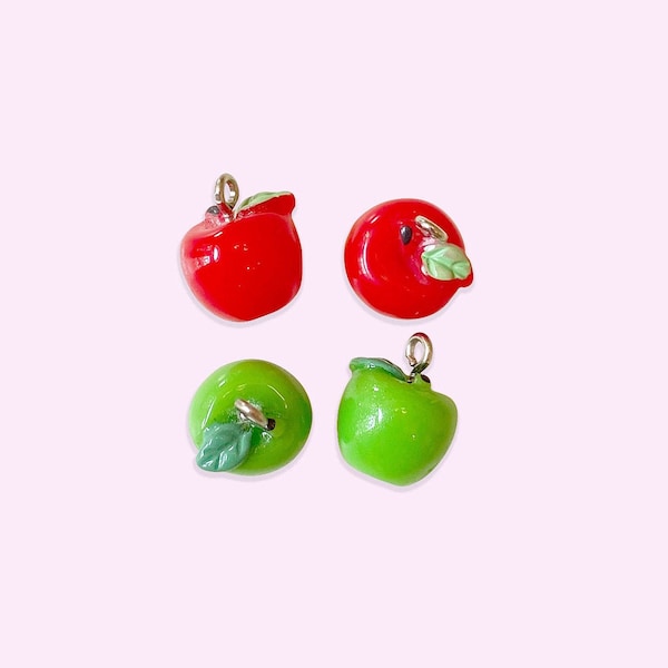 2pc or 10pc Red or Green Apple Charm -Granny Smith Apple -Fruit Charm -Teacher Gift -Apple Earrings -Slime Charm -Fruit cabochon