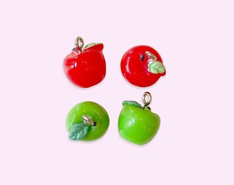 2 or 10pc Red or Green Apple Charm for Jewelry Making