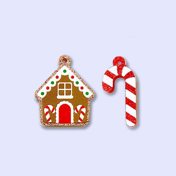 2pc or 10pc Christmas Gingerbread House & Hot Cocoa Charms -Gingerbread House Charm - Glitter Christmas Charm- Christmas Coffee Mug Charm