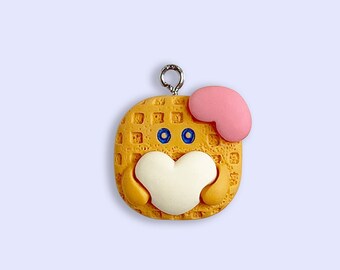 Happy Buttered Waffle Resin Charm 2pc or 10pc – Breakfast Food, DIY Crafting