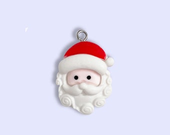 Breloque tête de père Noël - Cabochon de Noël en résine, artisanat des Fêtes d'hiver