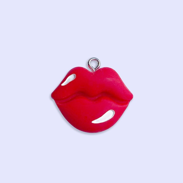 2pc or 10pc Red Lips Charm - Kiss Charm - Lipstick Charm - Makeup Charm - Lipgloss Charm - Mouth Charm - Makeup Artist Charm