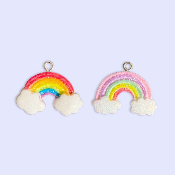 2pc or 10pc Glitter Rainbow Charm - Over the Rainbow charm -Rainbow Necklace -Lucky Charms -Kawaii Charm - Dessert Charm -Gods Promise Charm