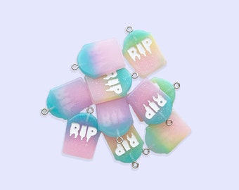 2pc or 10pc Glitter RIP Gravestone Charm -Pastel Goth Charm - Lolita Charm -Kawaii Charm - Halloween Charm -Creepy Cute Charm -Dracula Charm