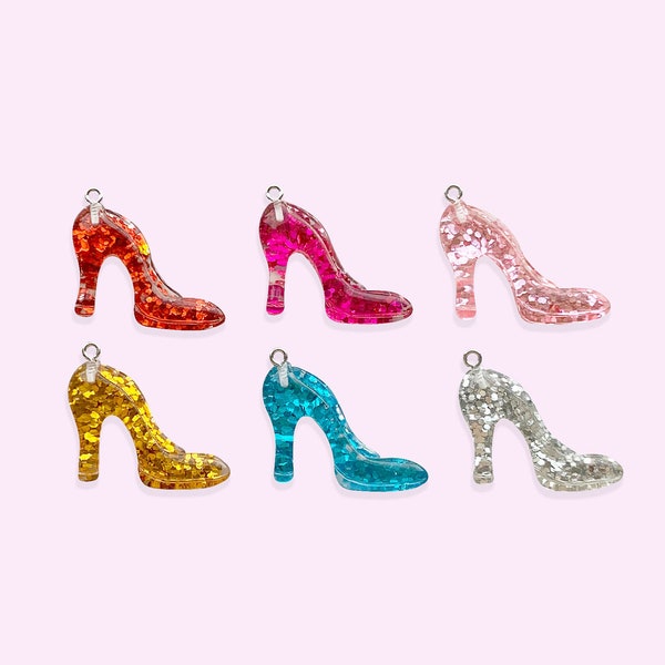 2pc, 7pc or 10pc Glitter High Heel  -Glam Charm -Stiletto Charm -Shoe Charm -Spoiled Girl -Night out Charm -Fancy Girl Charm- Queen Charm