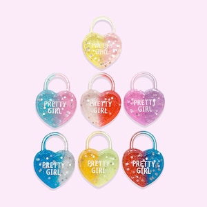 2pc or 6pc Pretty Girl Glitter Heart Lock Charm - Locket Charm - Lock Charm - Lolita Charm - Kawaii charm - Resin charm - Cute Charm