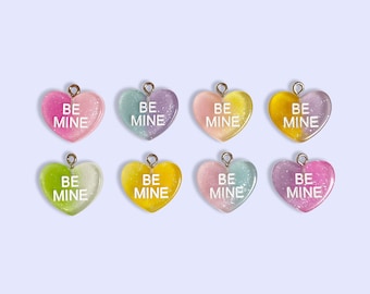 2pc or 10pc Ombre Valentines Be Mine Candy Heart Charm -Charm Bracelet -Food charm -Candy Charm -Sweetheart Charm -Kawaii Charm -Resin charm