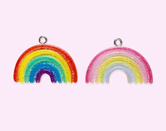 Glitter Rainbow Resin Charm – Kawaii Necklace, Craft Supply