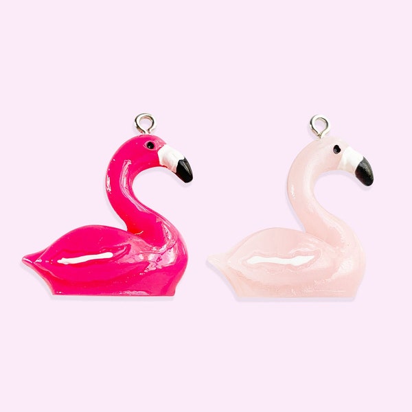 2pc or 10pc Large Pink Flamingo Charm -Hot Pink Flamingo Charm -Pastel Pink Flamingo Charm -Zoo Charm - Kids Charm- Bird Charm -Kawaii Charm